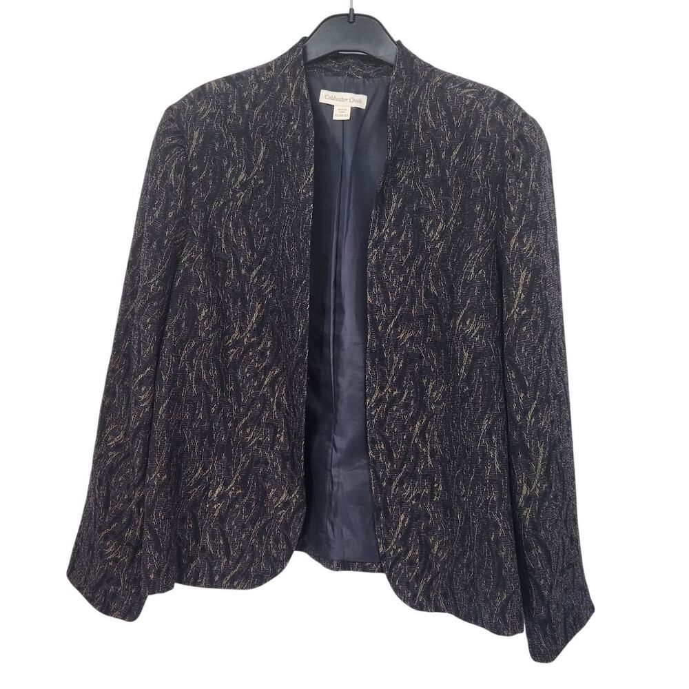 Coldwater Creek Shimmer Jacquard Open Jacket Blazer Blue Black Petite Women's LP